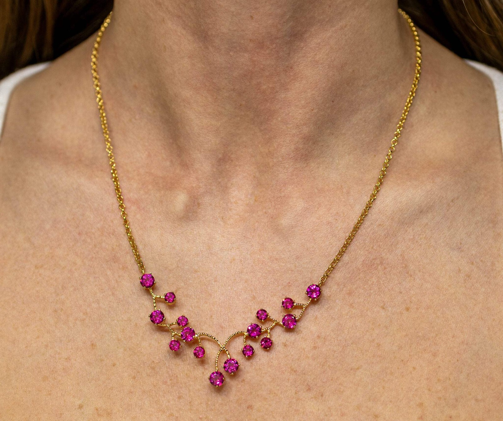 Natural Pink Topaz Necklace 7.9ct Sterling Silver 18 inch Gold Tone Womens