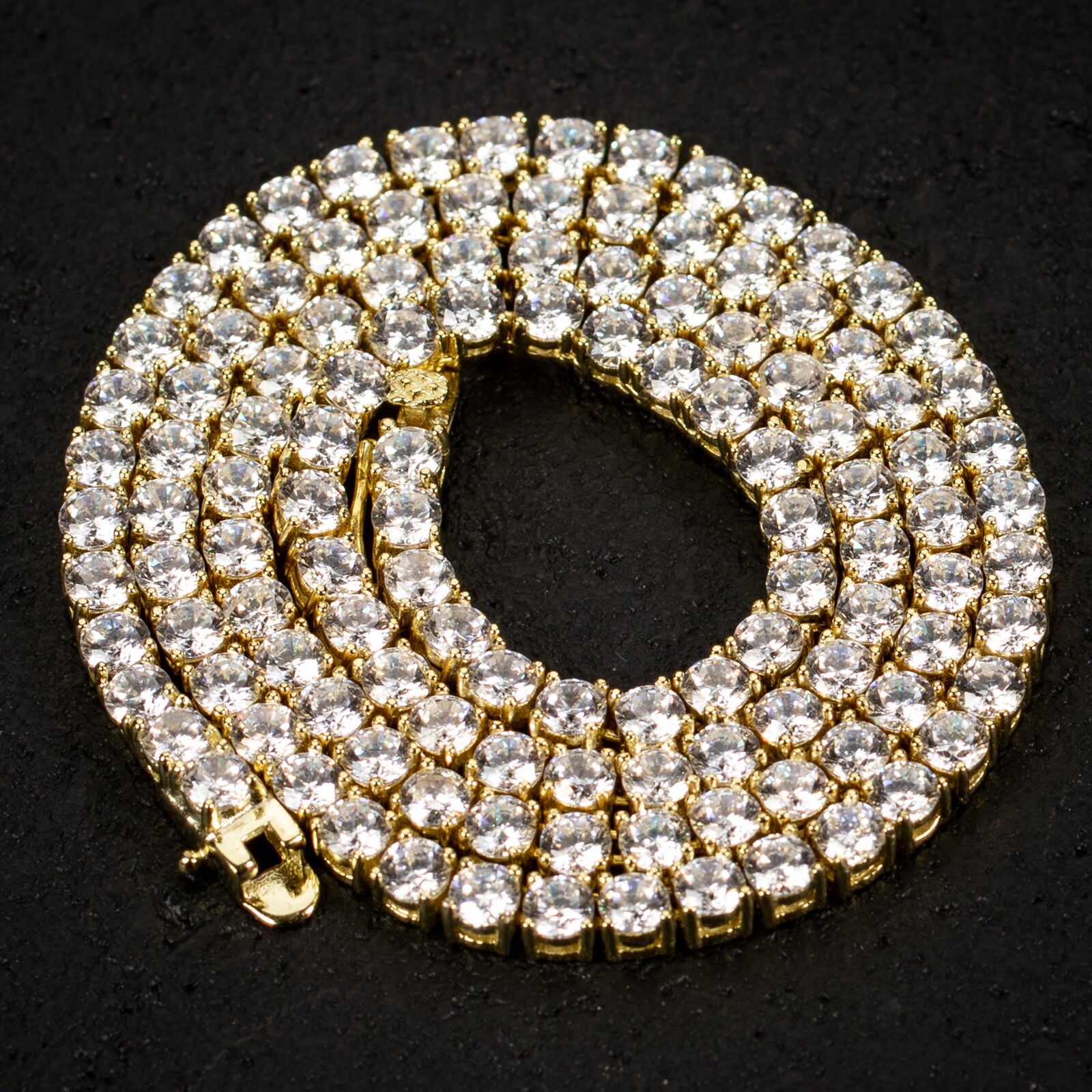 Classic Round Solitaire14K Gold Plated Iced 5A Cz 4mm Tennis Chain Necklace