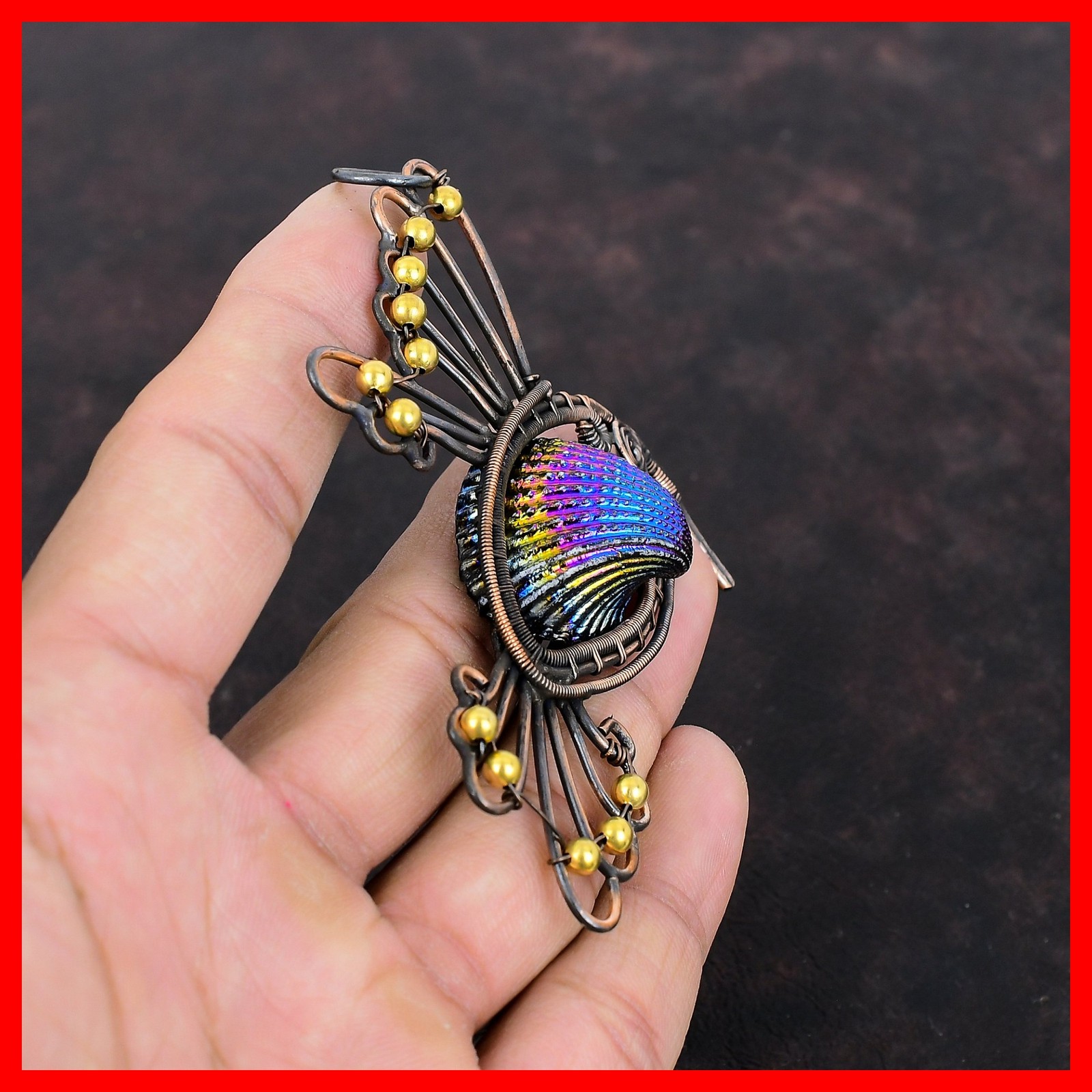 Pear Titanium Coated Shell Gemstone Wire Wrapped Bird New Pendant Jewelry Copper
