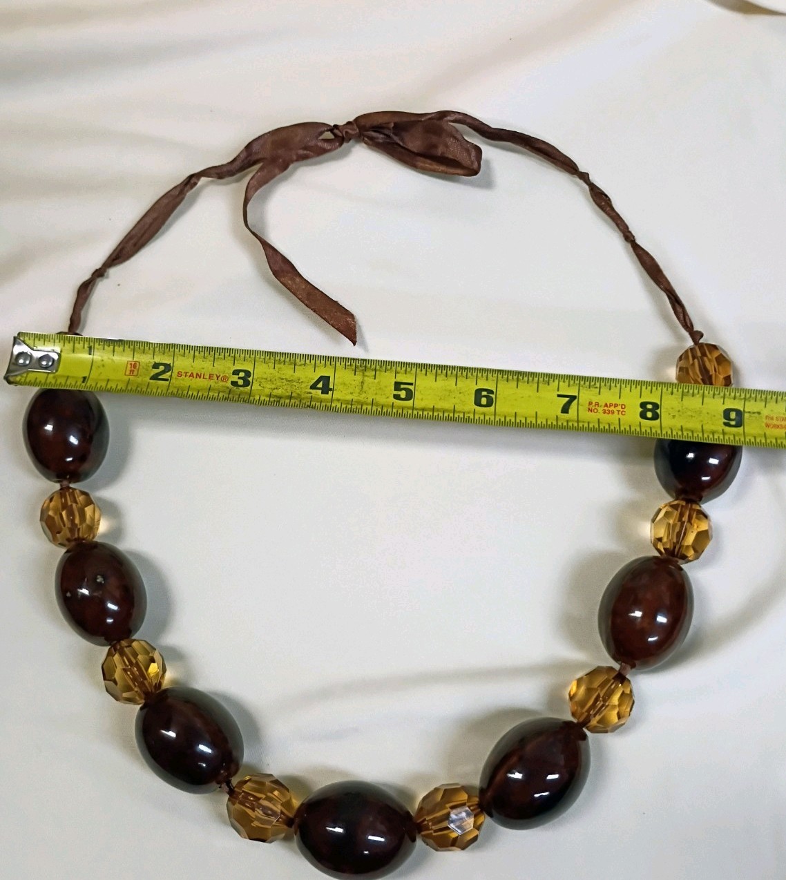 Glass Beaded Acrylic Crystal Statement Necklace Ribbon Tie Adjustable
