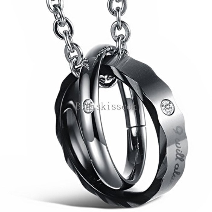 Stainless Steel ” I will always be with you ” Couples Rings Pendant Necklace