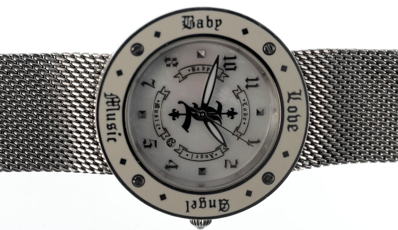 L.A.M.B. Gwen Stefani Watch LBD_3850110 Silver Mesh Mother of Pearl New Battery