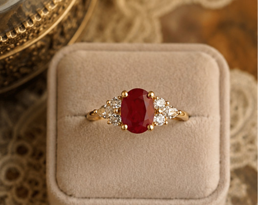 2.44 Ct Oval Cut Natural Ruby Diamond Engagement Ring 14K Solid Yellow Gold