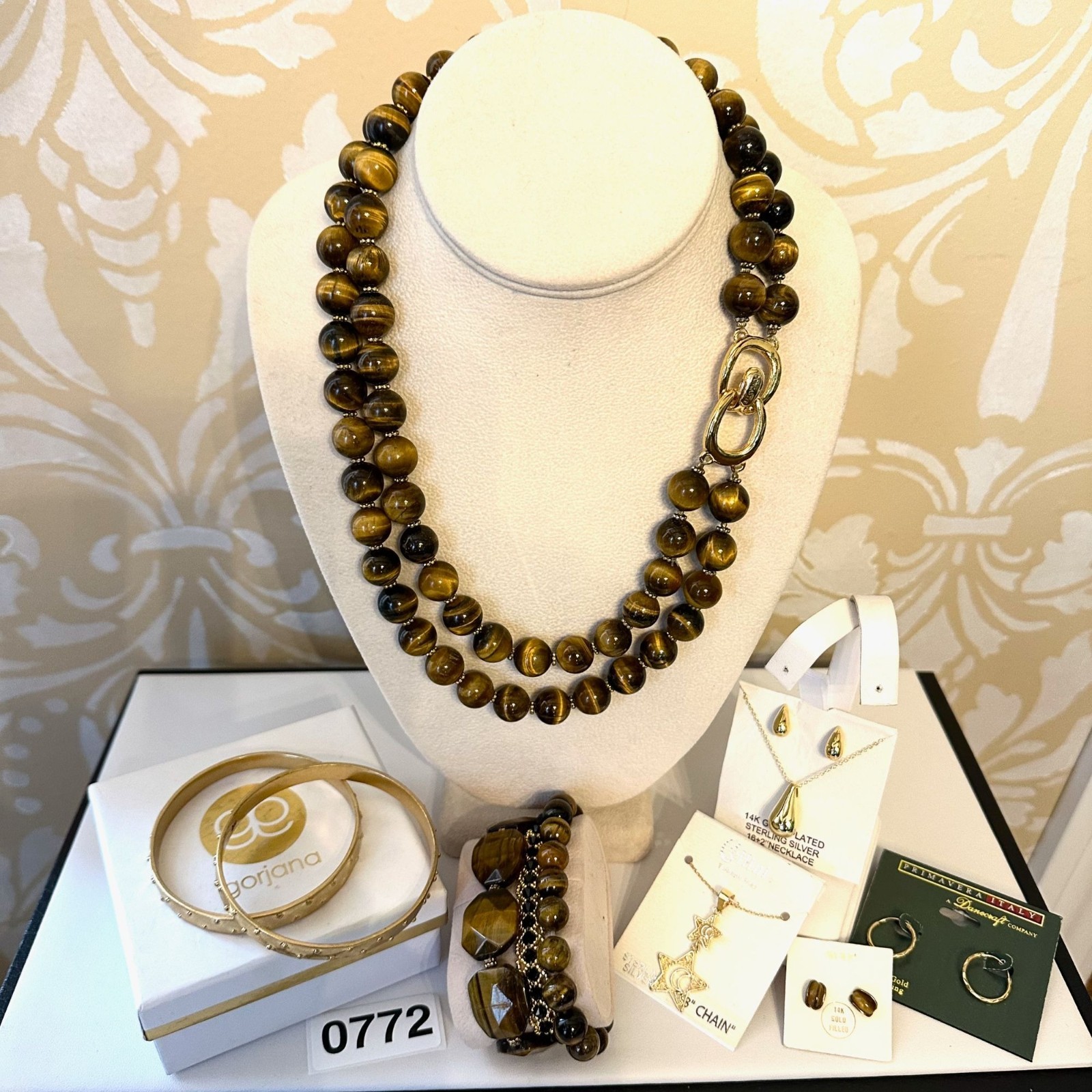 Jewelry Lot Vintage Modern Don Caster Tiger Eye Necklace Sterling Earrings