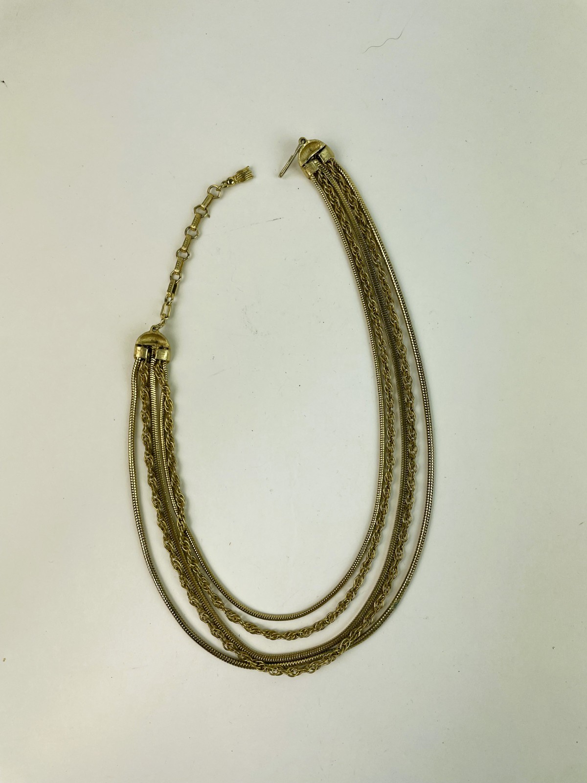 VTG 50s Gold Plate Multi Strand Choker Necklace 16.5”