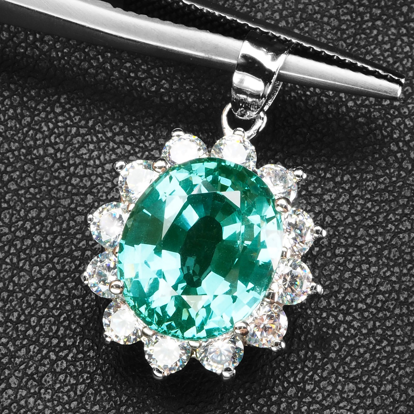 White Gold Pendants Gleaming Green Paraiba Tourmaline 6.45Ct 925 Sterling Silver