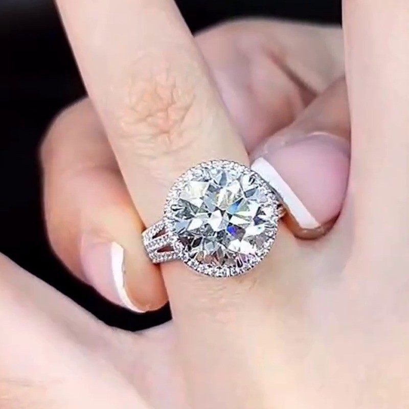 4.2TCW Round Cut Moissanite Three Row Halo Engagement Ring 14K White Gold Plated