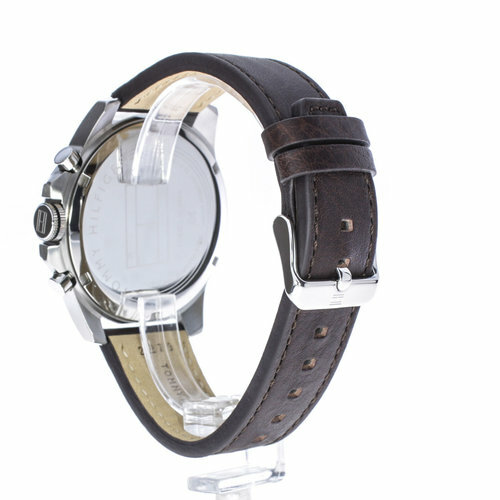 NEW TOMMY HILFIGER “ICONIC” TH1791562 SILVER/GREY/BROWN LEATHER MENS WATCH