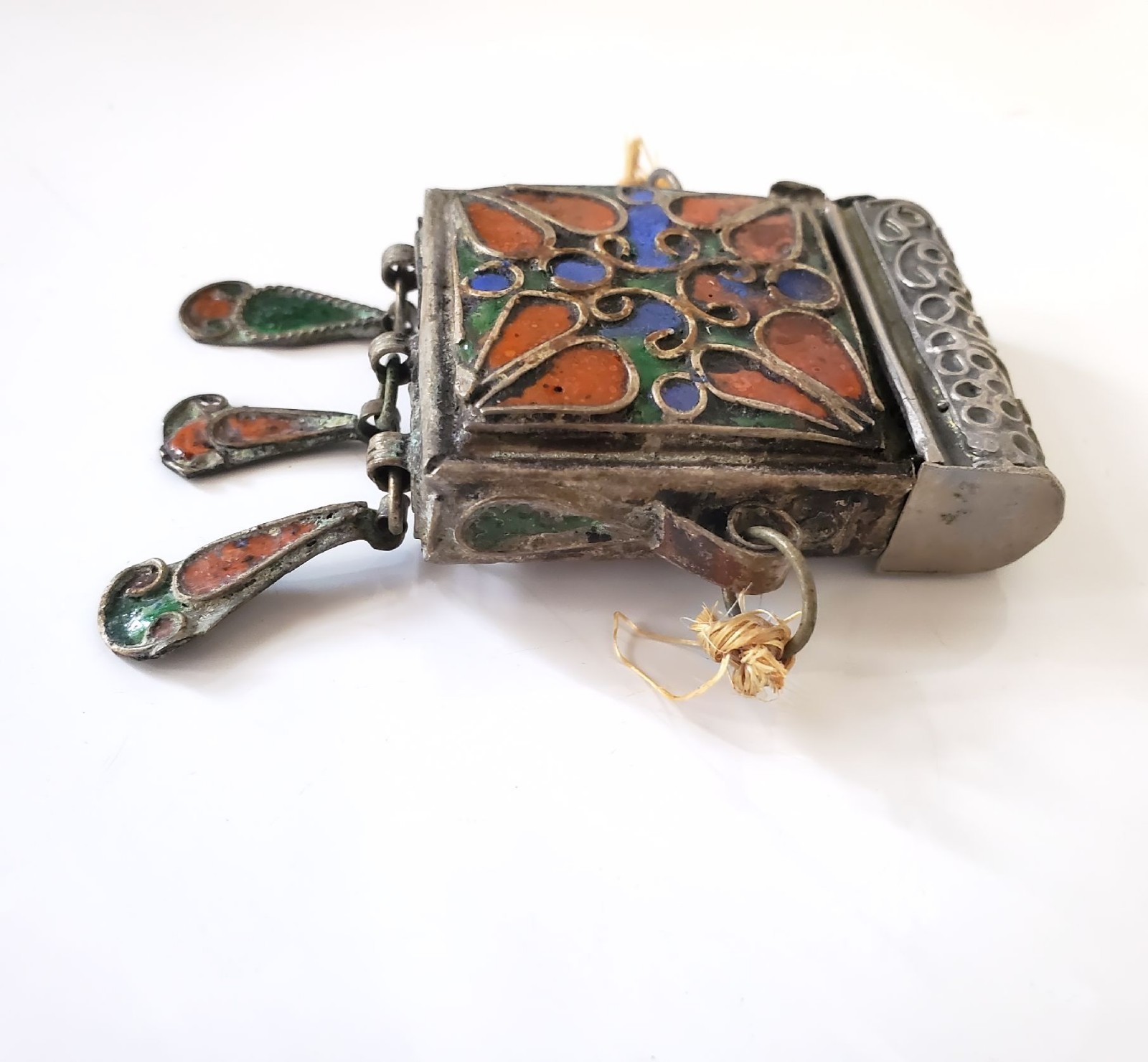 Vintage 1970s Moroccan Berber Hirz Prayer Box Pendant Cloisonne Enamel Locket