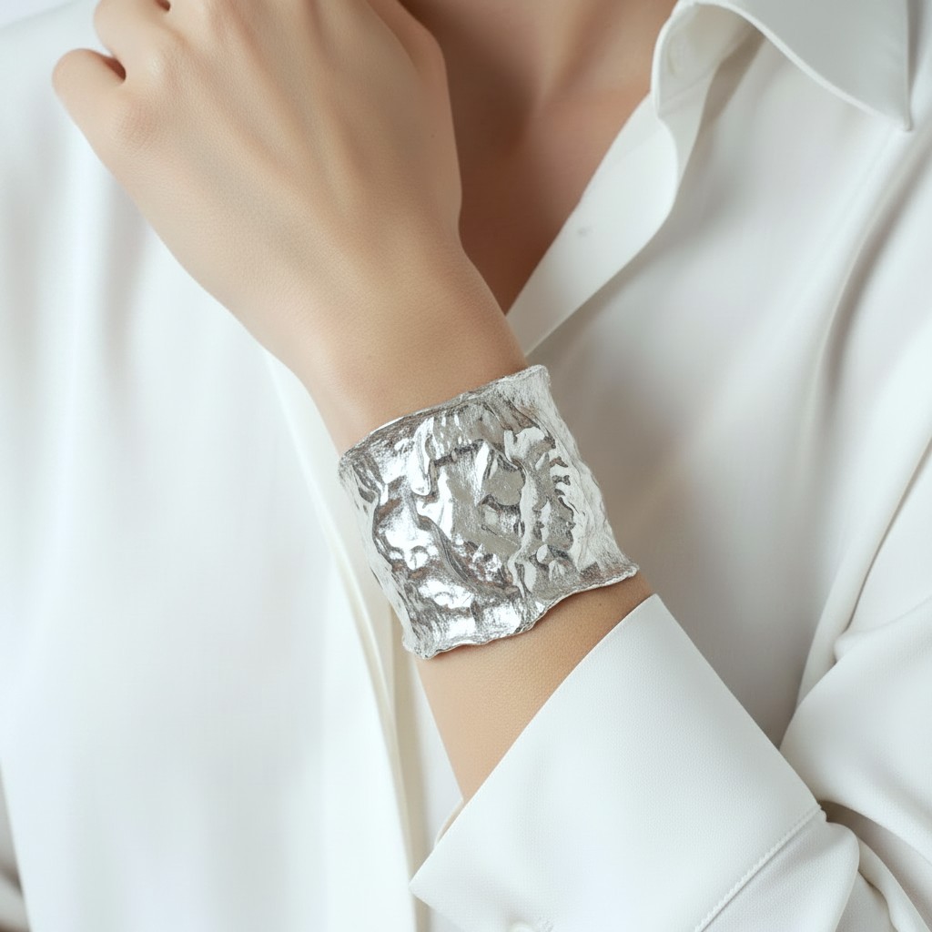 Hammered CUSTOM Organic Solid 999 Silver Bracelet Cff 80g Wide 75mm ALL Sizes