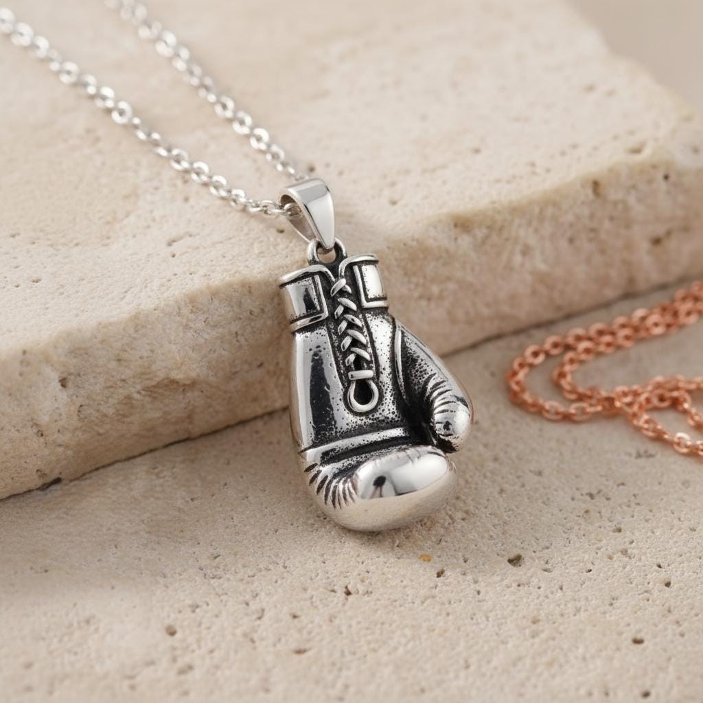 Sterling Silver Necklace Artemis Handmade Oxidized Boxing Glove Pendant