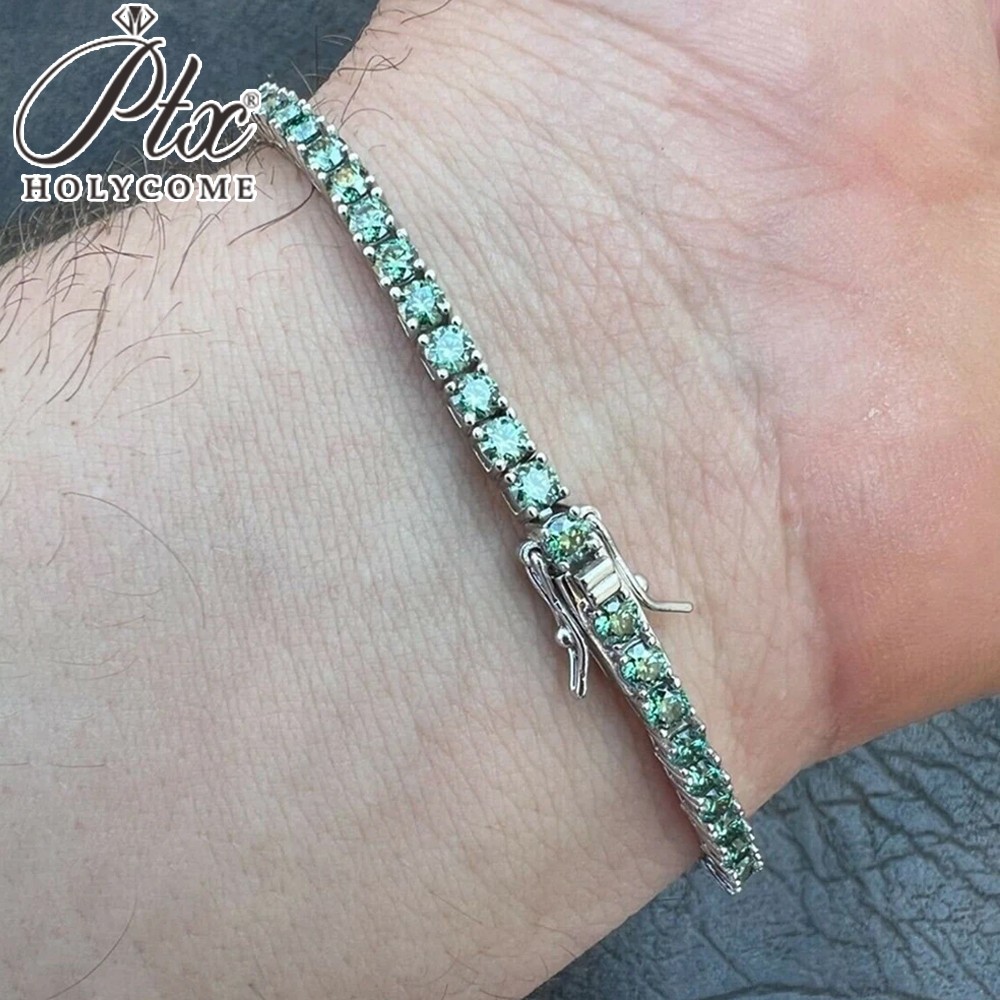 3mm-6.5mm Moissanite Tennis Bracelet S925 Silver Green Moissanite Bracelet Chain