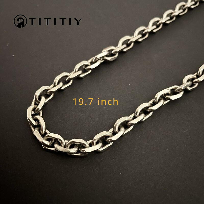7mm TA1 Pure Titanium Batch Angle Chain Necklace Lightweight Anti Allergy 19.7″