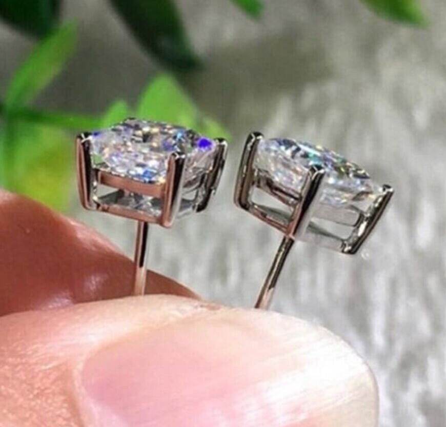 2.00 Ct Certified Princess Cut White Diamond Solitaire Studs-Great Shine & Bling