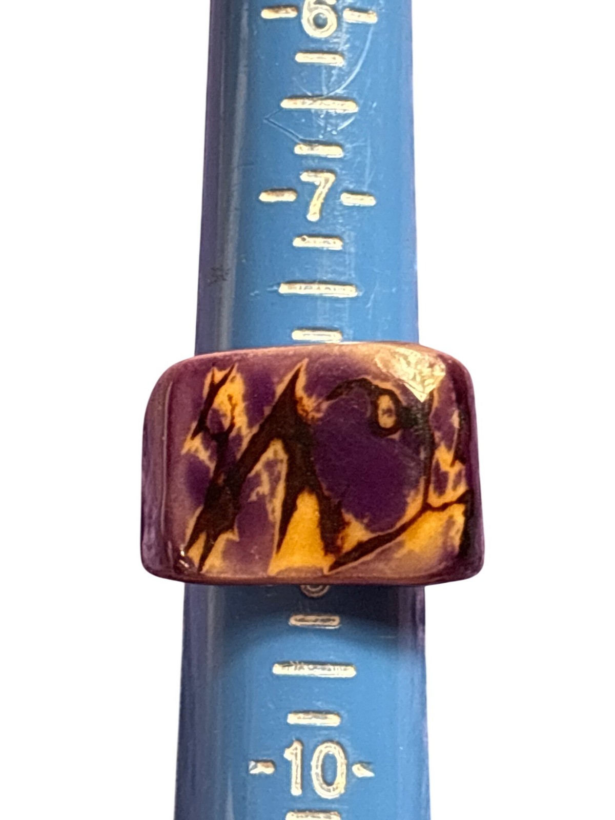 Vintage Purple Brown Swirls Rectangle Plastic Ring Size 8.5