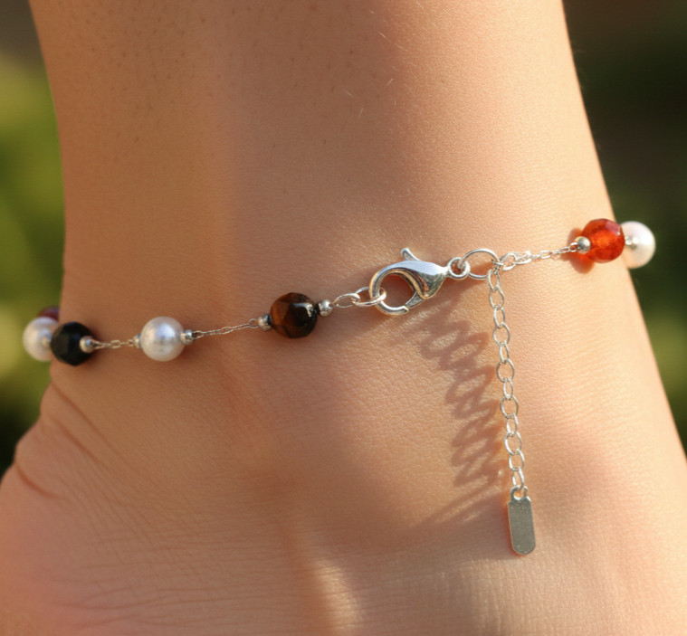 Boho Pearl Beaded Anklet Silver Tone Minimalist Chain Anklet for Women