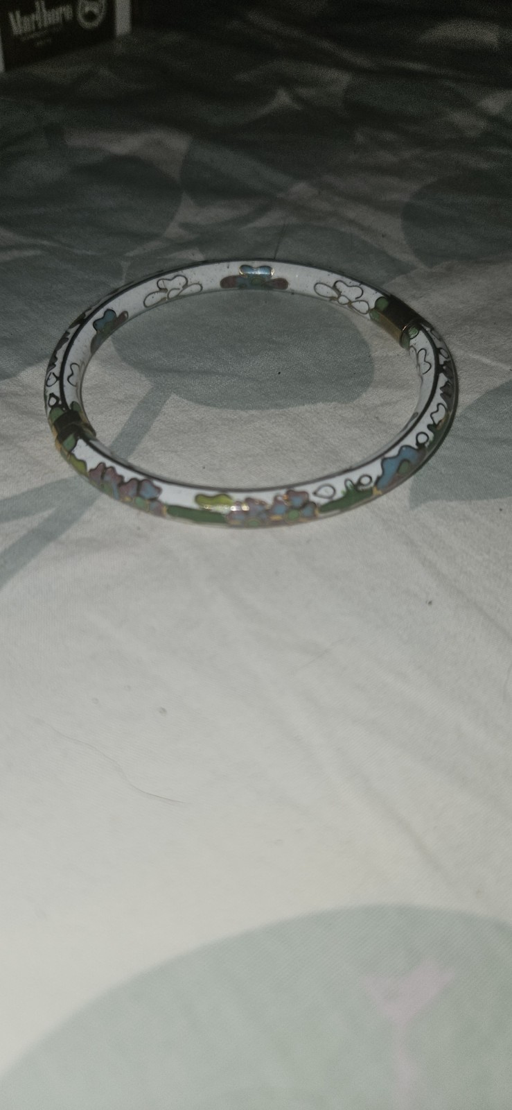 Gold & Ivory Hinged Oval Bangle Bracelet with Safety Chain, 2 Piece Set.