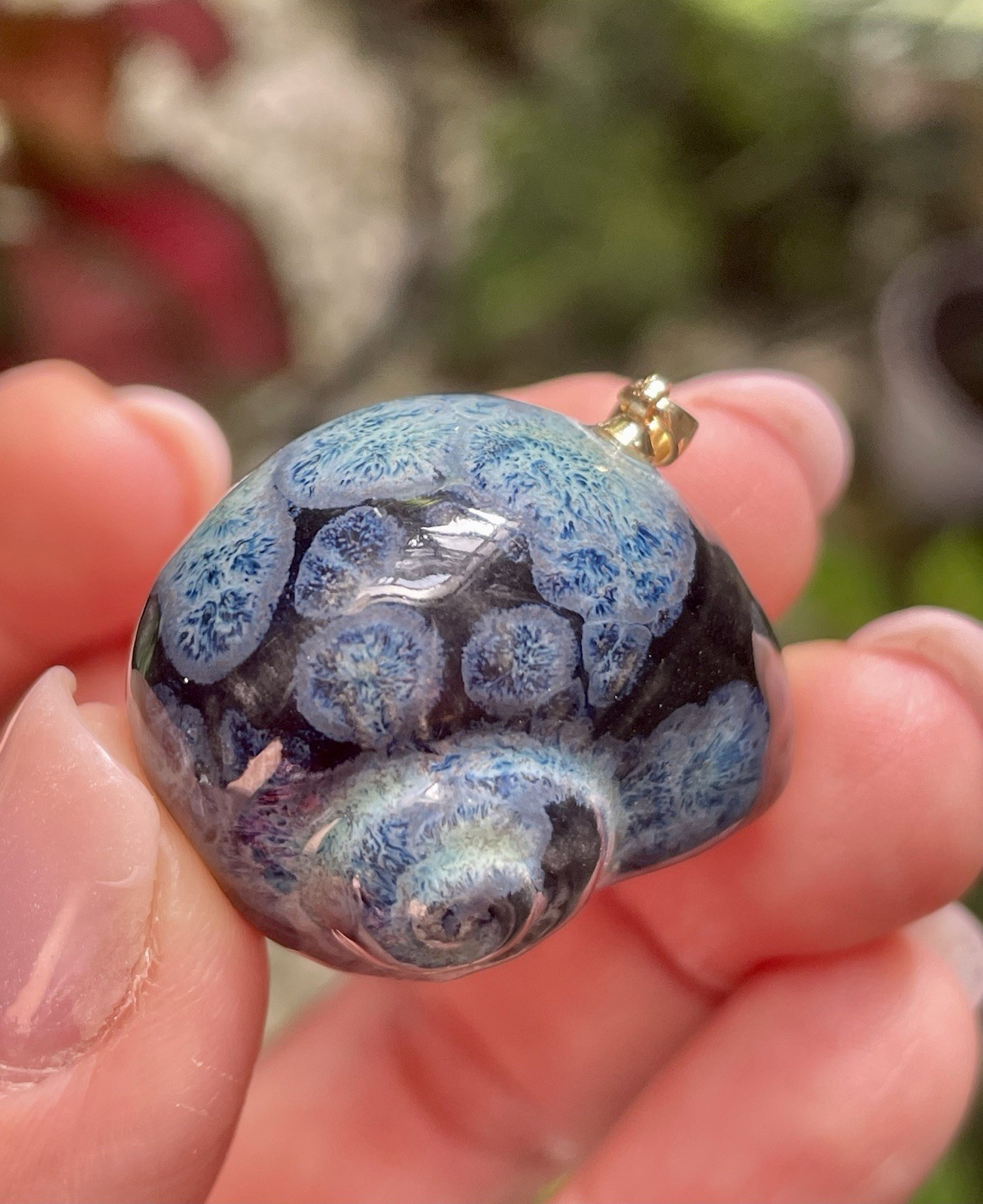 Handmade Ceramic Pendant Jewelry. Unique piece. Deep blue