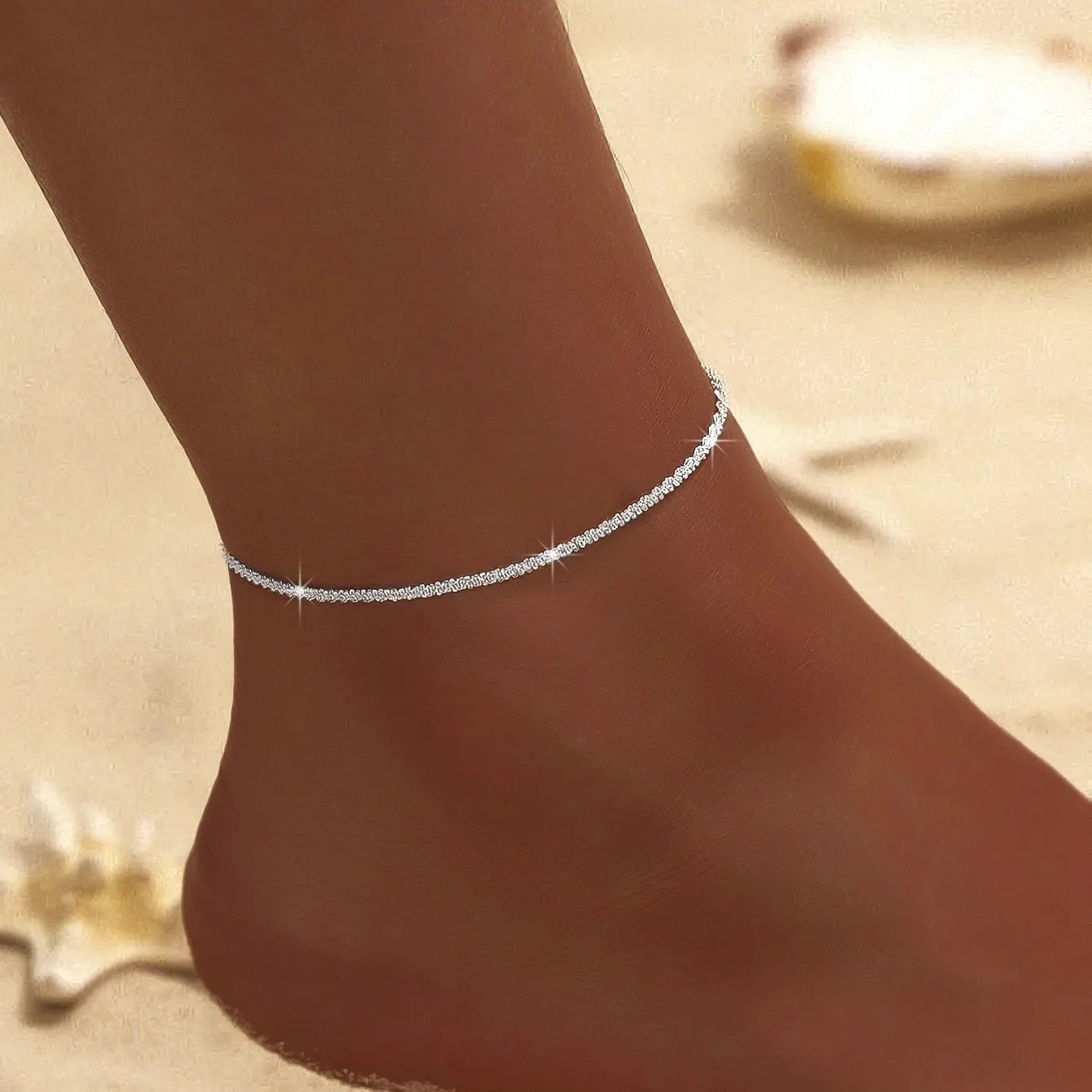 Women’s Zircon Cross Anklet Thin Chain Beach Foot Bracelet Jewelry