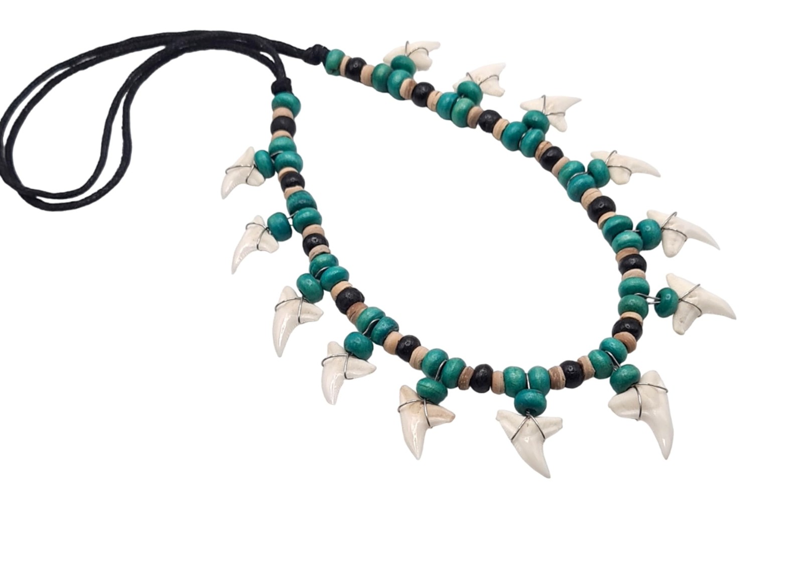 Mako Genuine Shark Teeth Necklace Handmade Wooden Beads Adjustable Jewelry