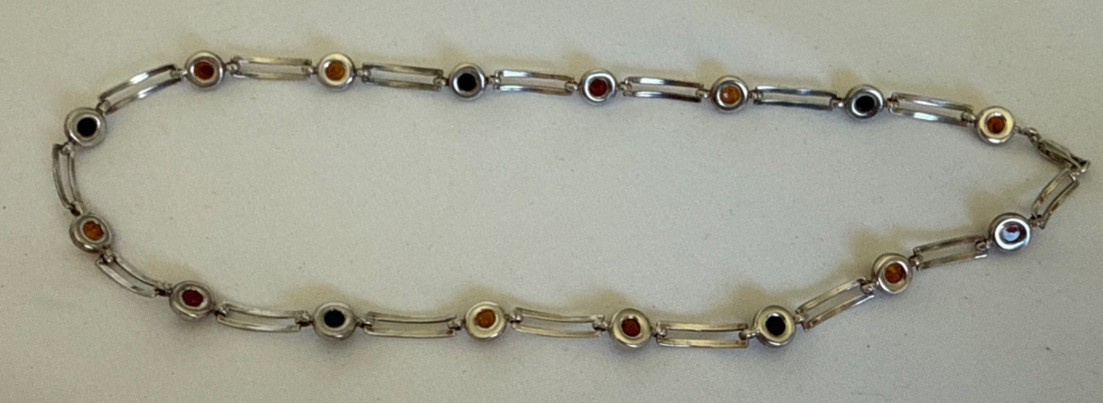 Sterling Silver Multi Color Amber Station Necklace 925 Baltic Amber Bezel Set