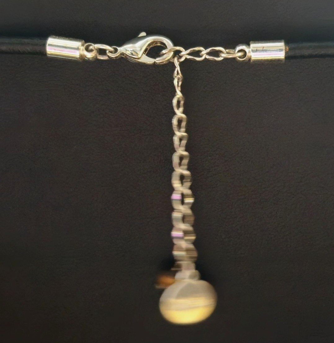 Silver Floral Pendant Necklace Black Enamel Adjustable Leather Cord By Liz & Co.