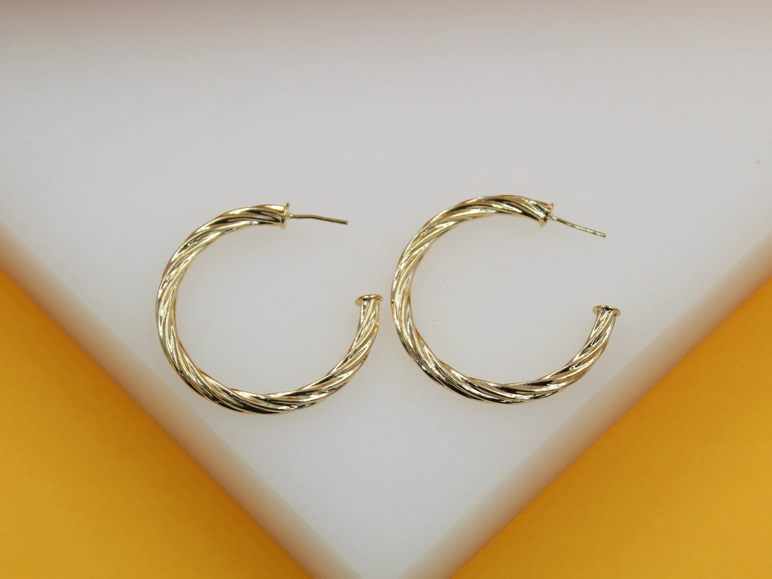 18K Gold Filled 4mm Twisted Open Hoop Earrings (J128)(J130)(J132)