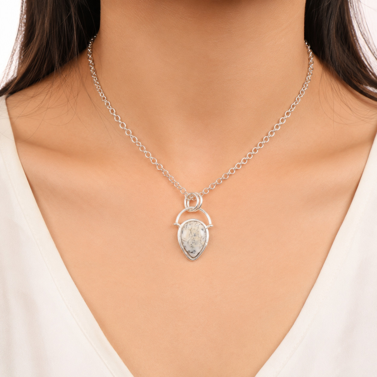 Dendritic Opal Gemstone Jewelry 925 Silver Handmade Pendant 1.01″ For Girlfriend