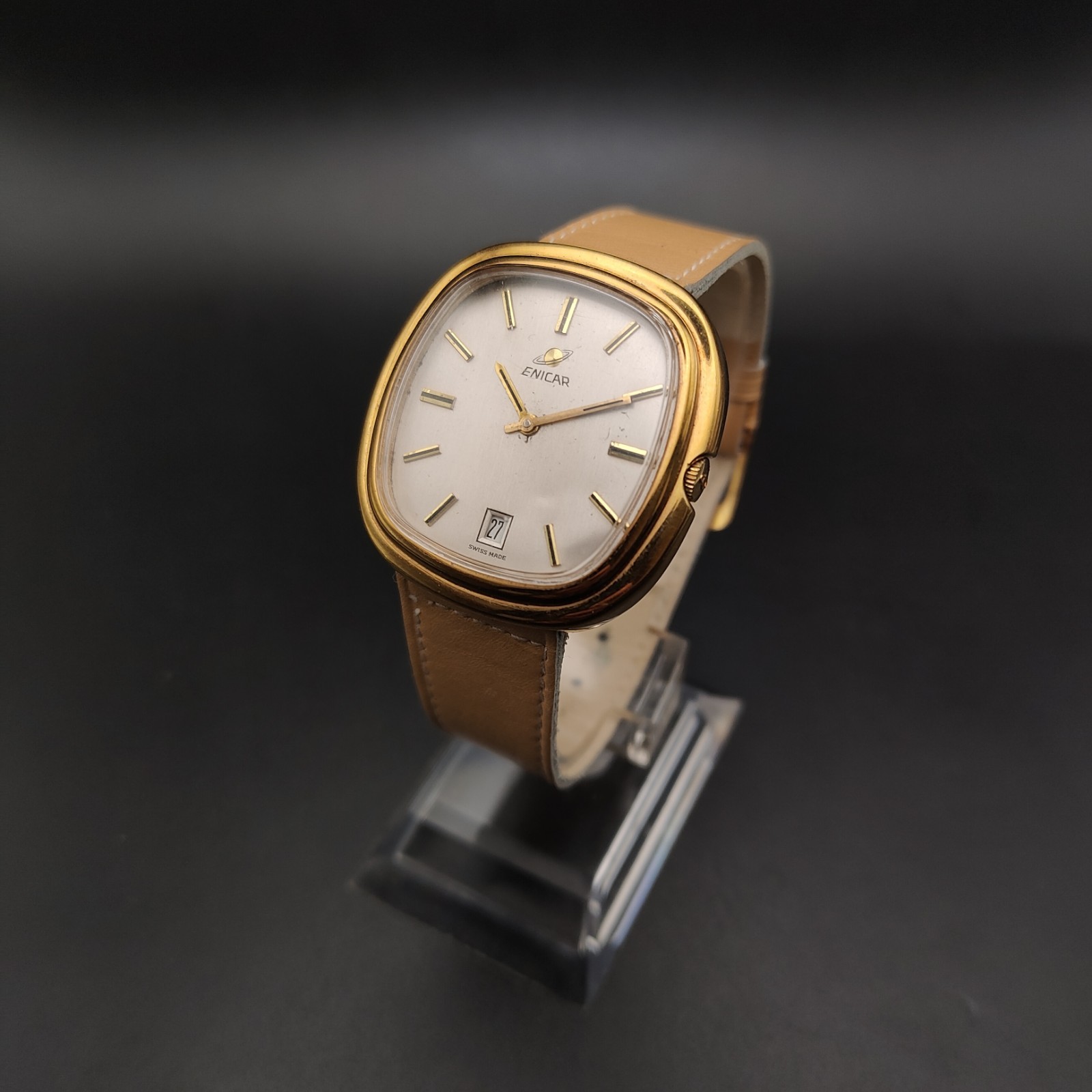 Enicar Tv Case Jumbo 36x38mm Vintage Watch Cal.Peseux Series 7000