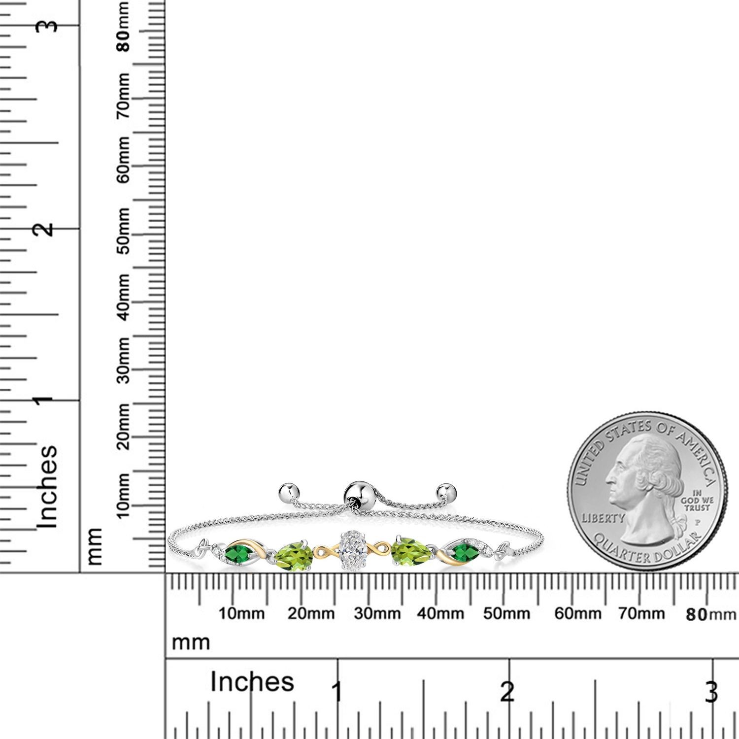 925 Silver and 10K Yellow Gold Lab Grown Diamond, Peridot and Nano Emerald