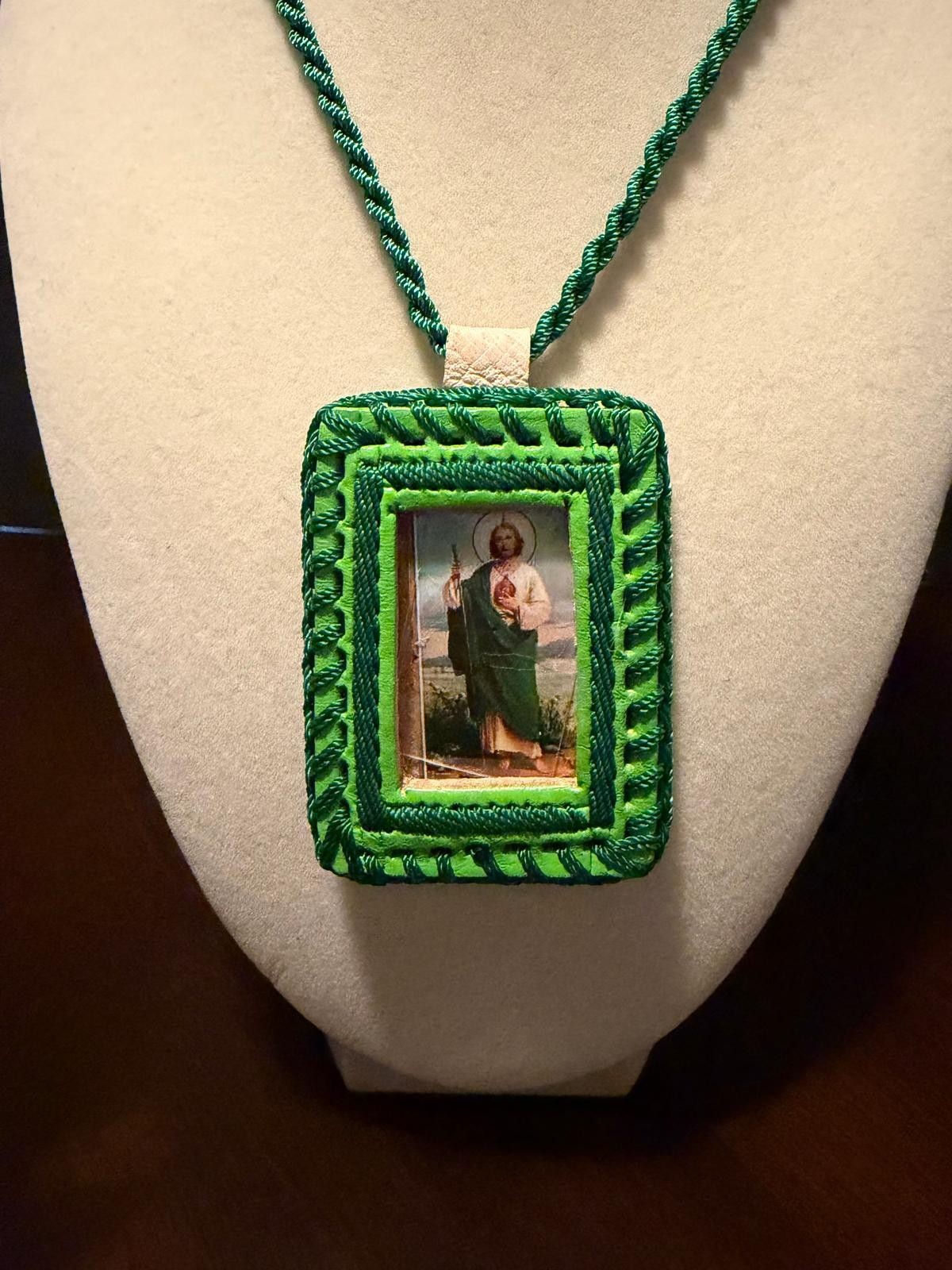 St. Jude Scapular Green Handmade Leather Catholic Necklace Escapulario San Judas