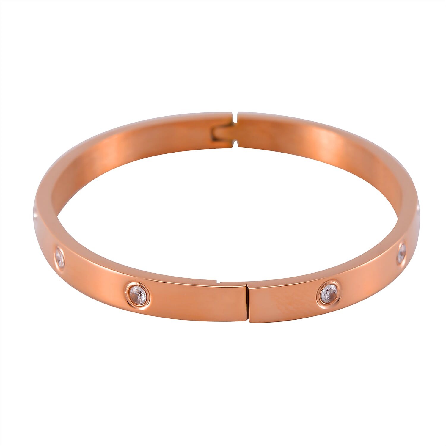 Cubic Zirconia 7.25In Bracelet 7.50In in ION Plated Rose Gold Stainless Steel