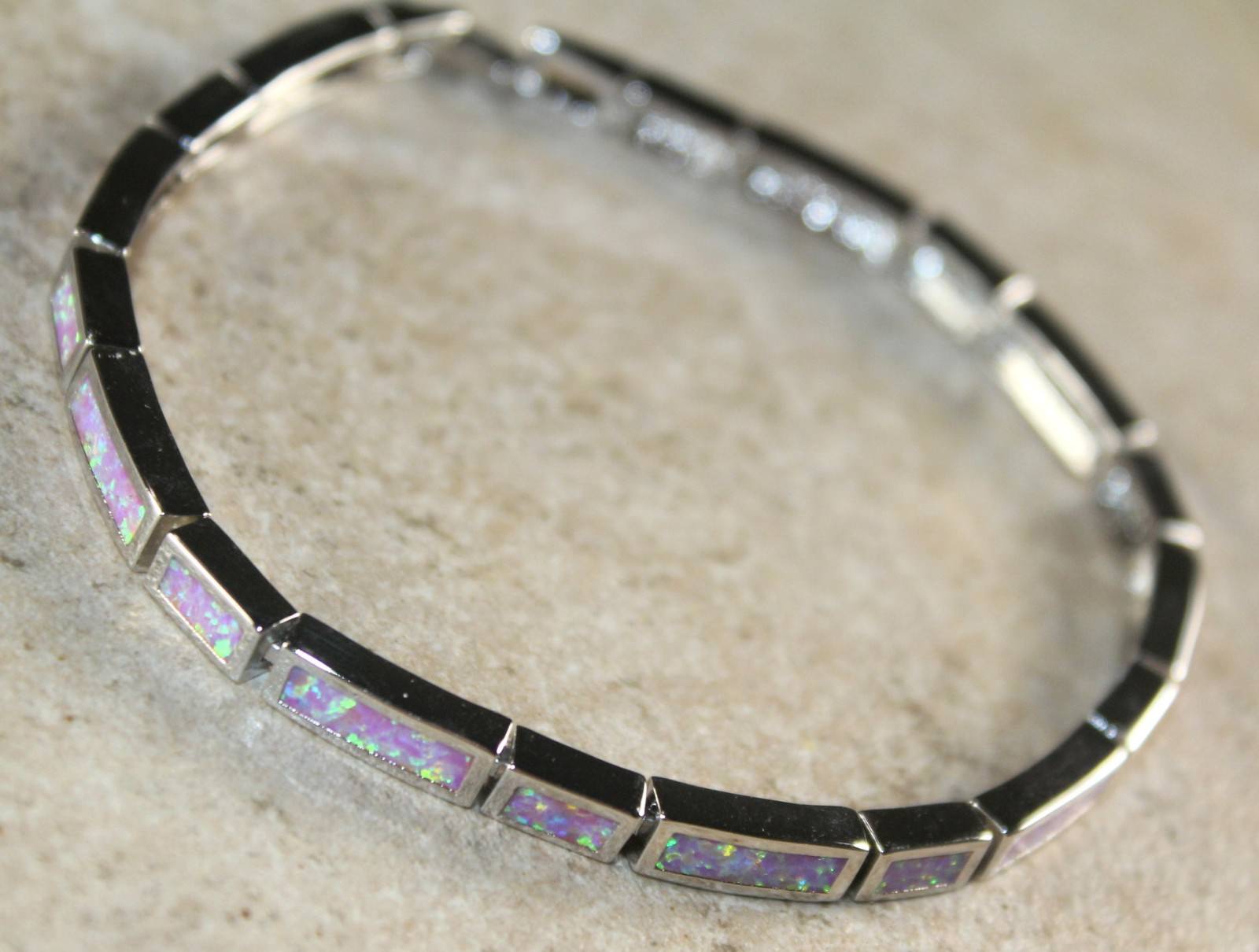 Silver Elegant Pink Fire Opal Bracelet