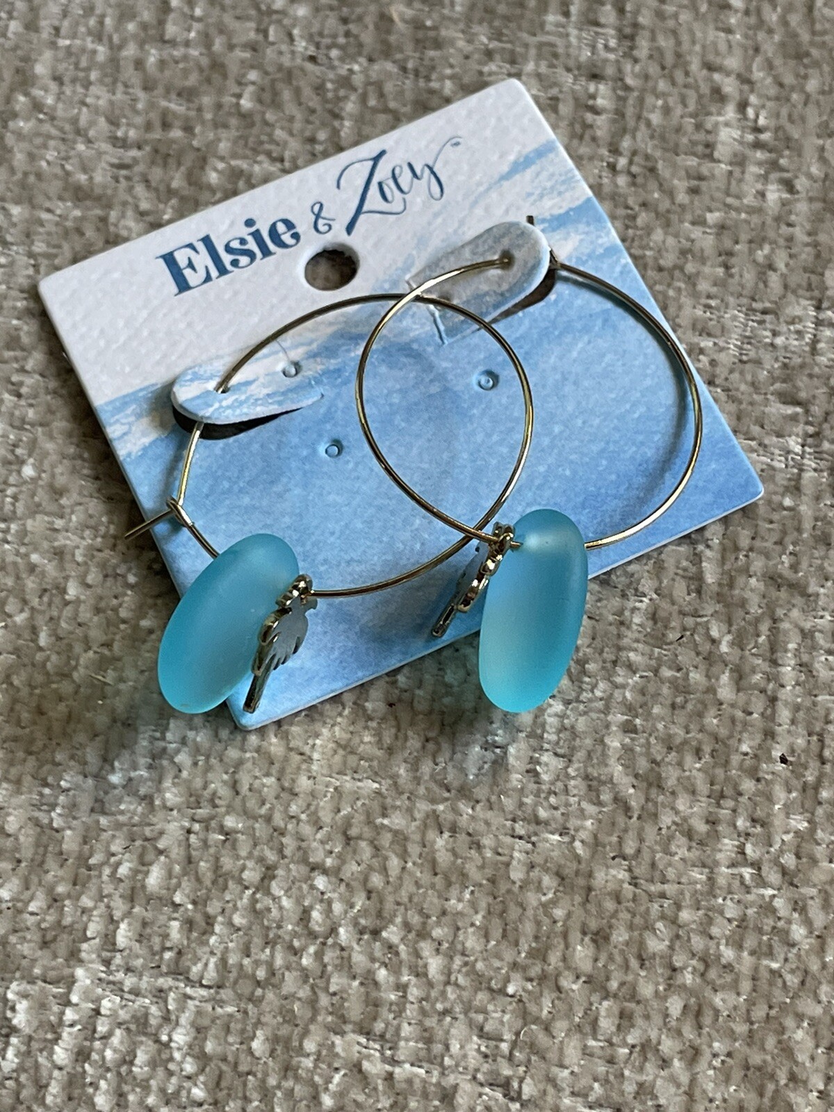 Elsie & Zoey Blue Sea Glass Palm Tree Hoop Earrings Gold Tone Boutique Coastal