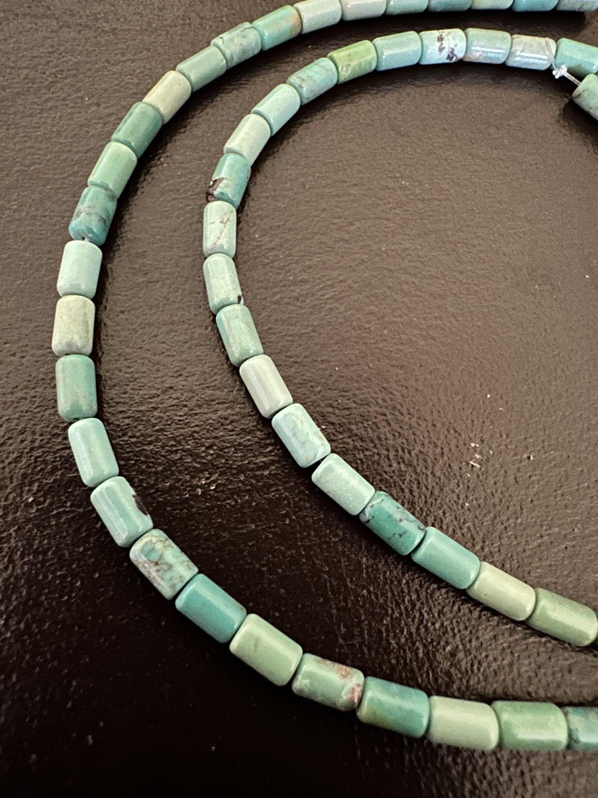 Old Stock Green Turquoise Barrel Cylinder Tube 5mm Beads 16″ strand Kingman?