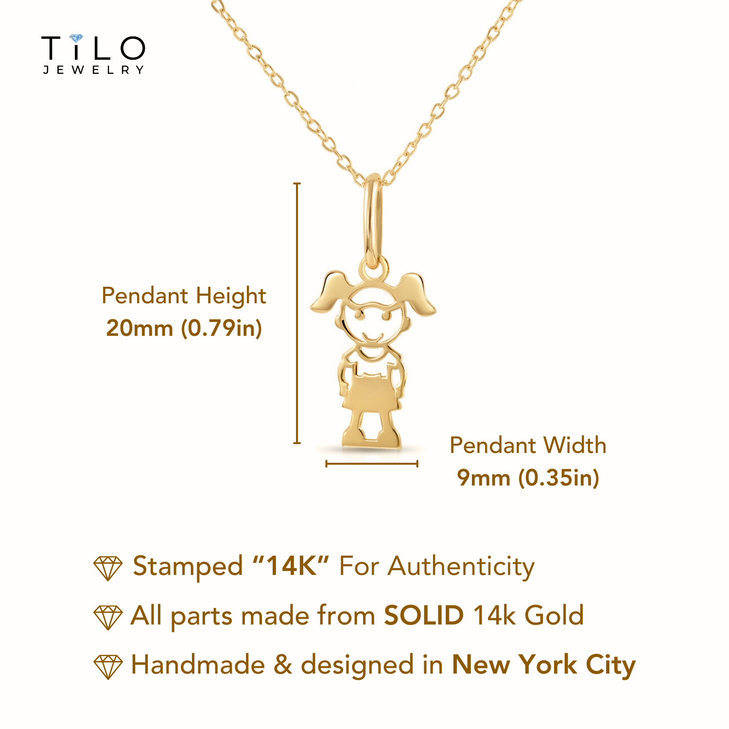 14K Real Solid Yellow Gold Baby Little Girl Kids Pendant Charm Necklace 18 in