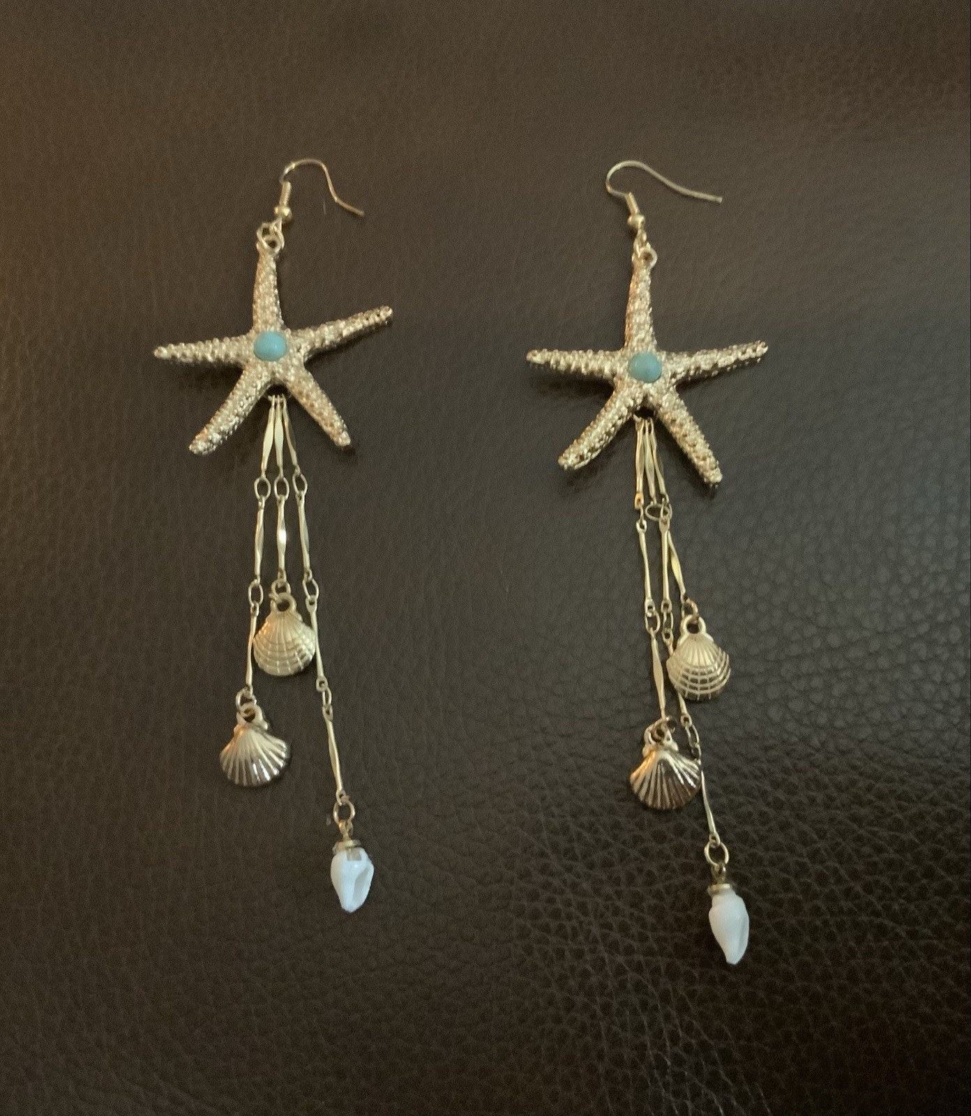 Starfish Shell Earrings Turquoise Ettika STYLE Gold Chain Boho Nautical Boho Y2K