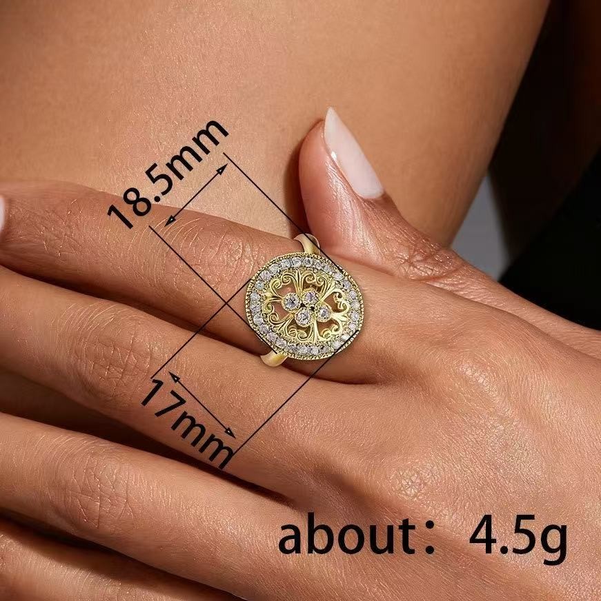 Vintage Women 18k Gold Plated CZ Sparkling Hollow Round Band Ring Size 6-10