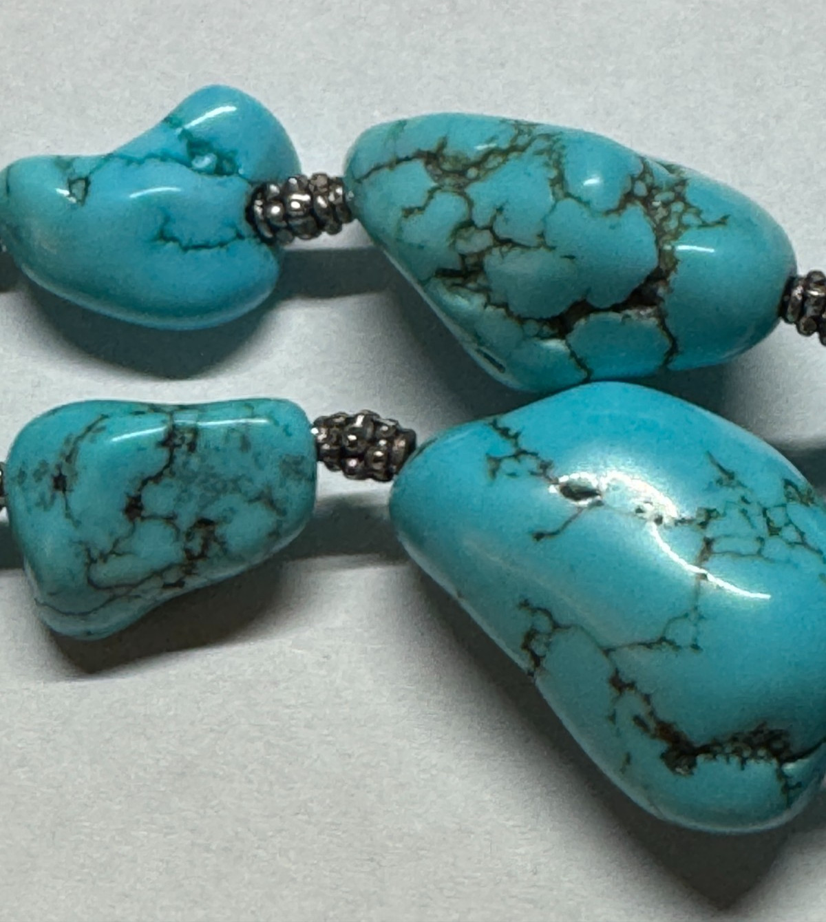 Chunky Blue Turquoise Look Nugget Necklace 20″ 925 Clasp 130g 19 Stones