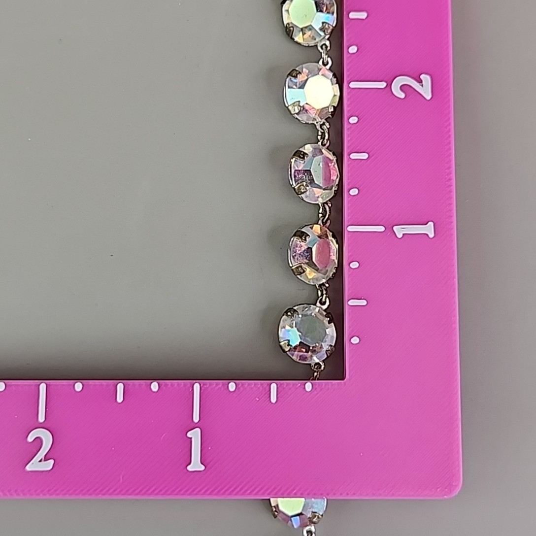 Vintage Open Bezel Necklace Aurora Borealis Round Linked Beads 17″