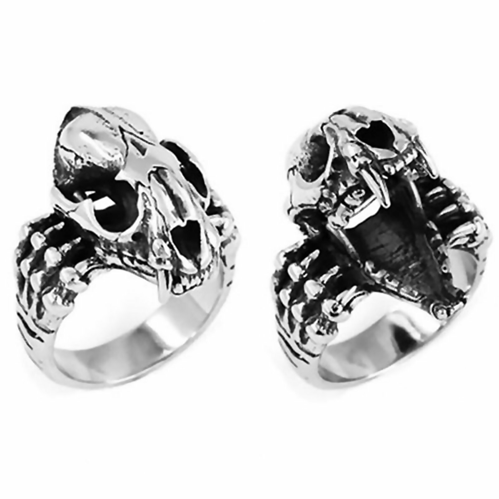 Cat Skull Ring Stainless Steel Cybergoth Saber Tooth Tiger Band Sizes 7-13