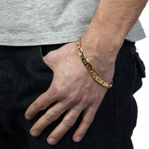 8mm Mens Flat Mariner Link Chain Bracelet Real Solid 10K Yellow Gold