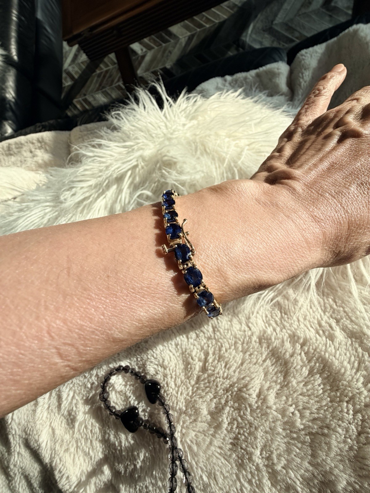 21.25ct Natural Blue Sapphire Tennis Bracelet 14K Yel Gold 25 Oval Stones 7.25”