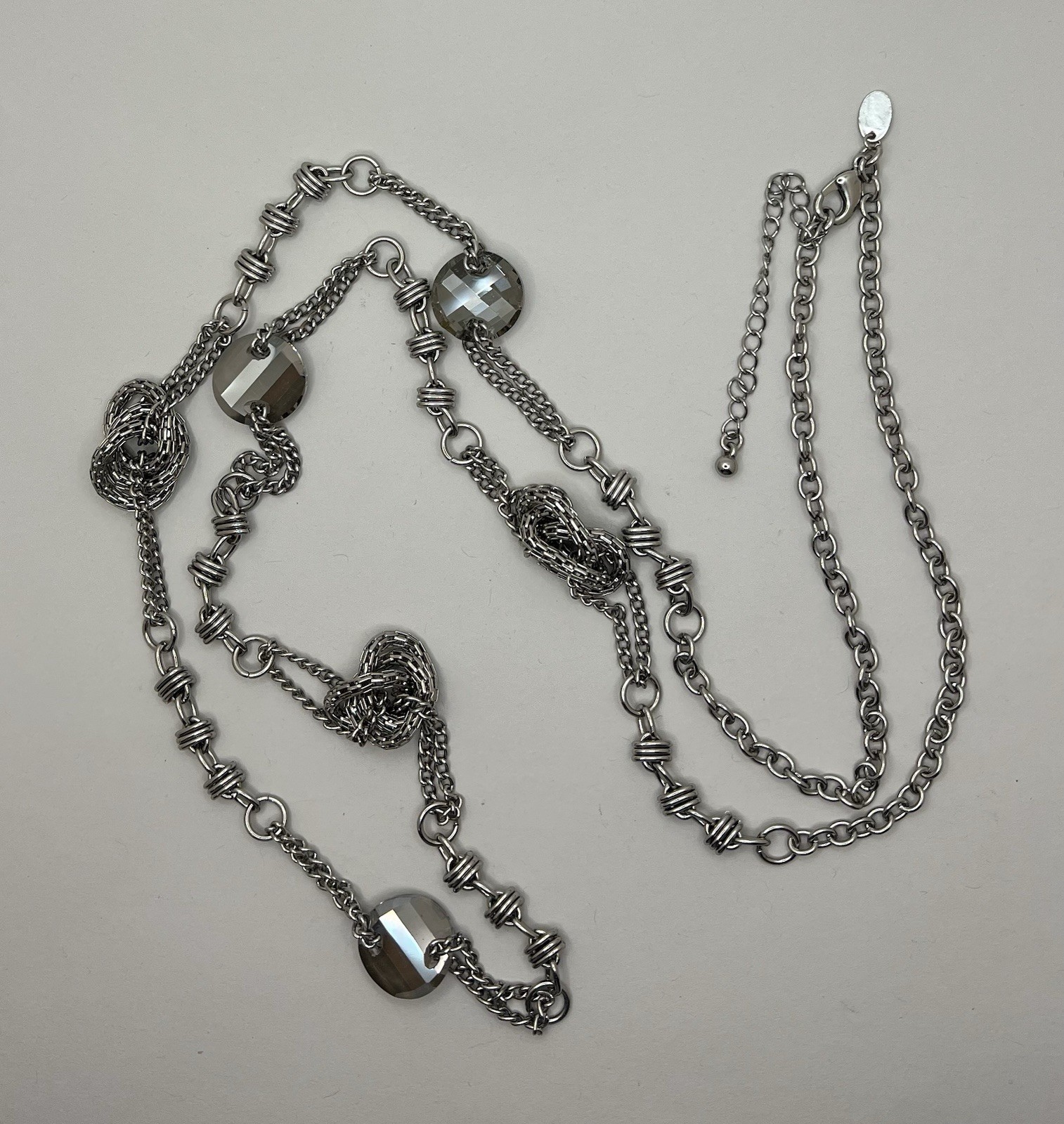 Lia Sophia “CHRISTINA” Silver Tone Necklace Smoky Silver Crystals 43.5-46.5”