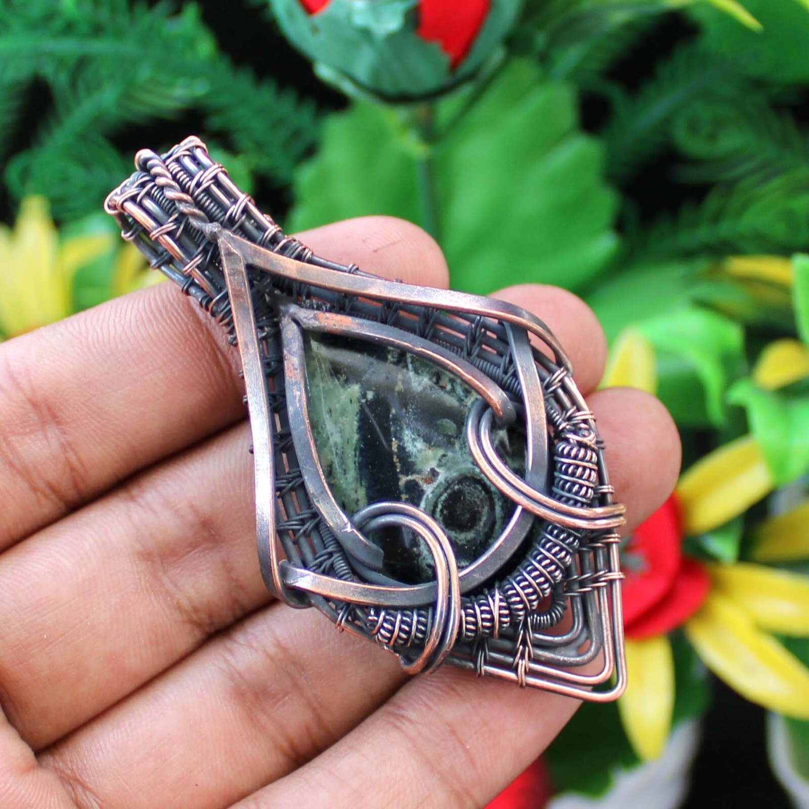 Kambaba Jasper Pendant Copper Wire Wrapped Pendant Handmade Jewelry Gift For Her
