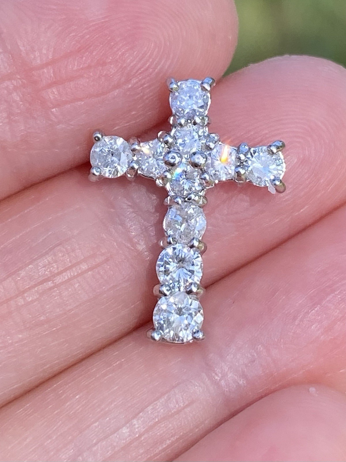 Solid Platinum 1.00TCW 100% Natural Diamond Cross Pendant