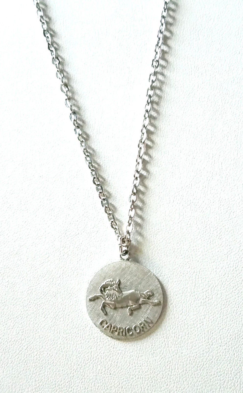 Vintage Zodiac “CAPRICORN” Pendant 18″ Chain Silver Tone Necklace
