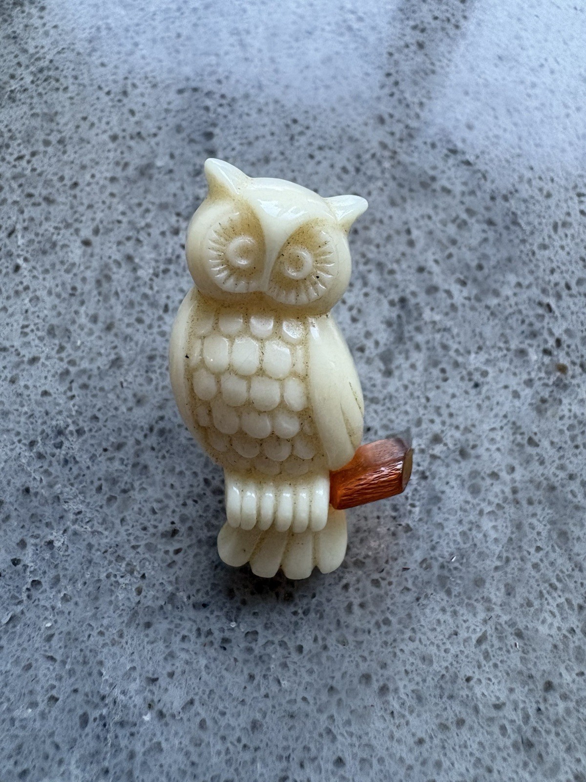Vintage 1984 Avon Lucky Friend Owl Pin Ivory Brown Figural Lapel Pin