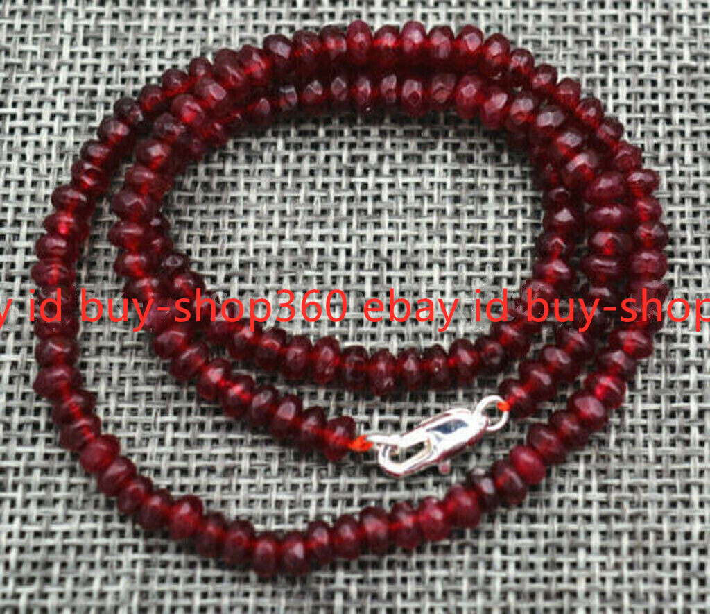 2x4mm Faceted Dark Red Garnet Rondelle Gemstone Beads Necklace 14-30in