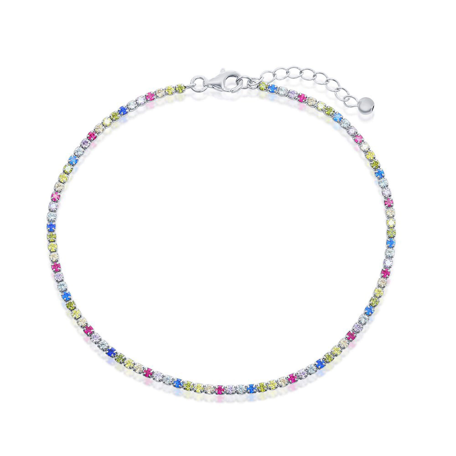 Classic Women’s Anklet Sterling Silver Multi Color Cubic Zirconia Tennis R-9286